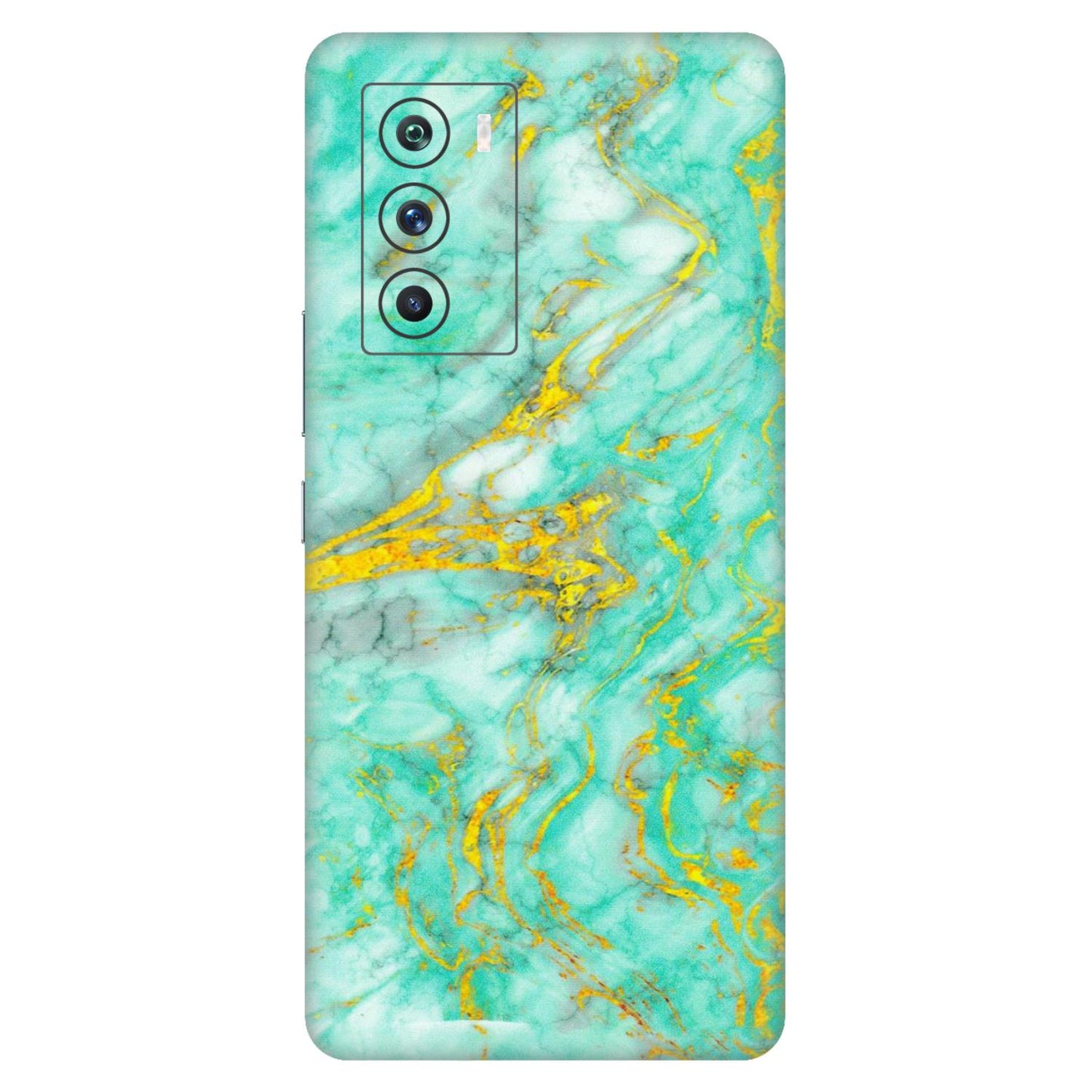 IQOO Phone Skins (All Models) - Green And Gold Marble Feel - Matte Finish (M-16) IQOO 9 SE 5G