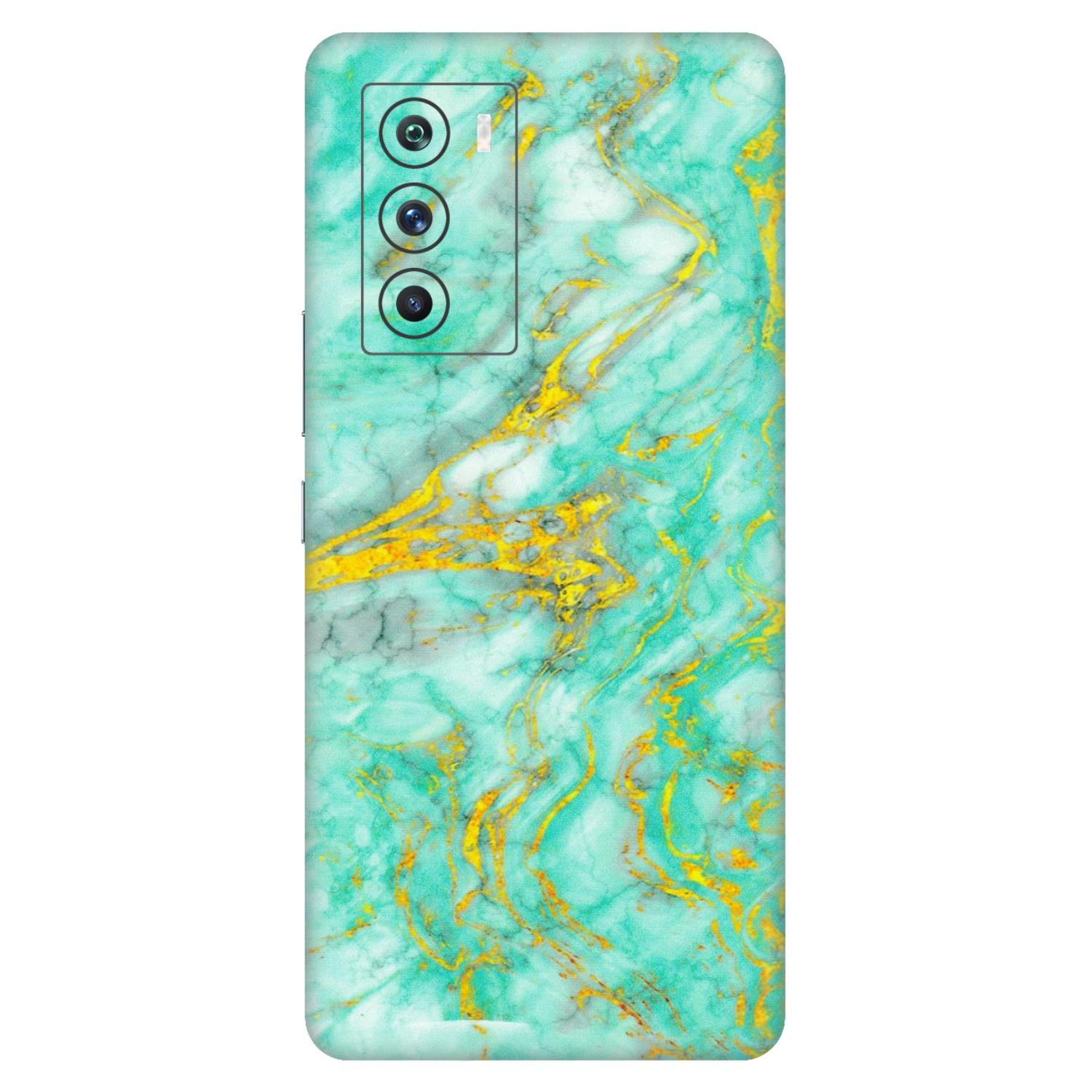 IQOO Phone Skins (All Models) - Green And Gold Marble Feel - Matte Finish (M-16) IQOO 9 SE 5G