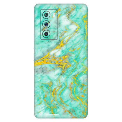 IQOO Phone Skins (All Models) - Green And Gold Marble Feel - Matte Finish (M-16) IQOO 9 SE 5G