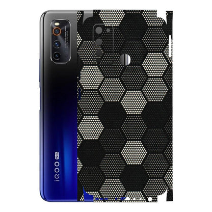 IQOO Phone Skins (All Models) - Black & White Dotted Honeycomb Texture - 3D Embossed Finish (L-202) IQOO Neo 3