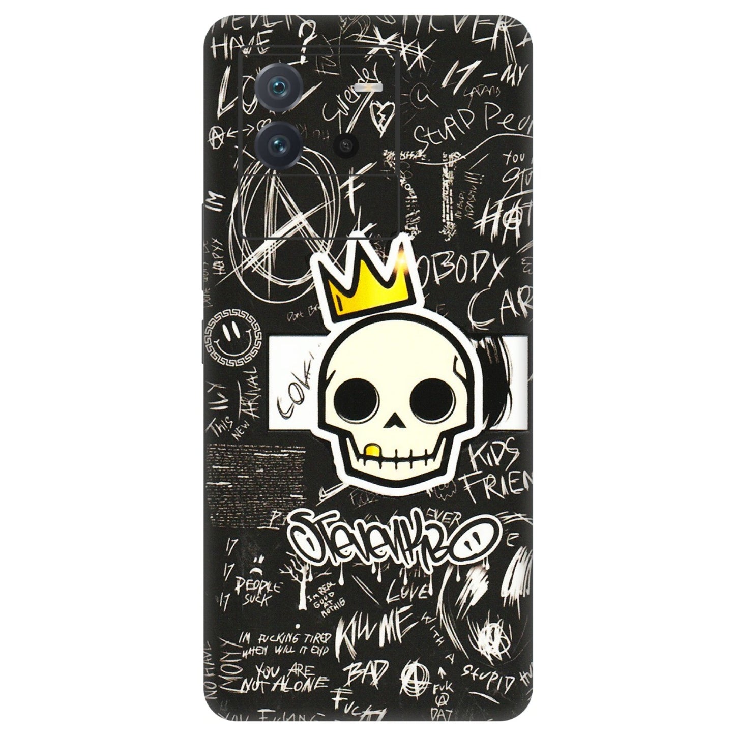 IQOO Phone Skins (All Models) - Funny Skull Black Chalk Grafitti - 3D Embossed Finish (L-22) IQOO Neo 6 5G