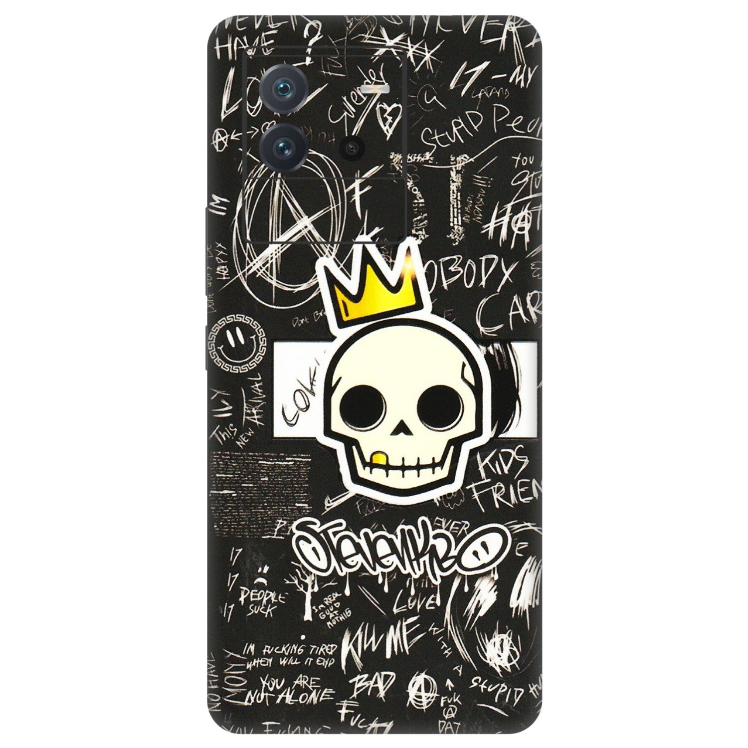 IQOO Phone Skins (All Models) - Funny Skull Black Chalk Grafitti - 3D Embossed Finish (L-22) IQOO Neo 6 5G