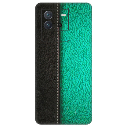 IQOO Phone Skins (All Models) - Black Green Dual Leather Stich - 3D Embossed Finish (L-233) IQOO Neo 6 5G