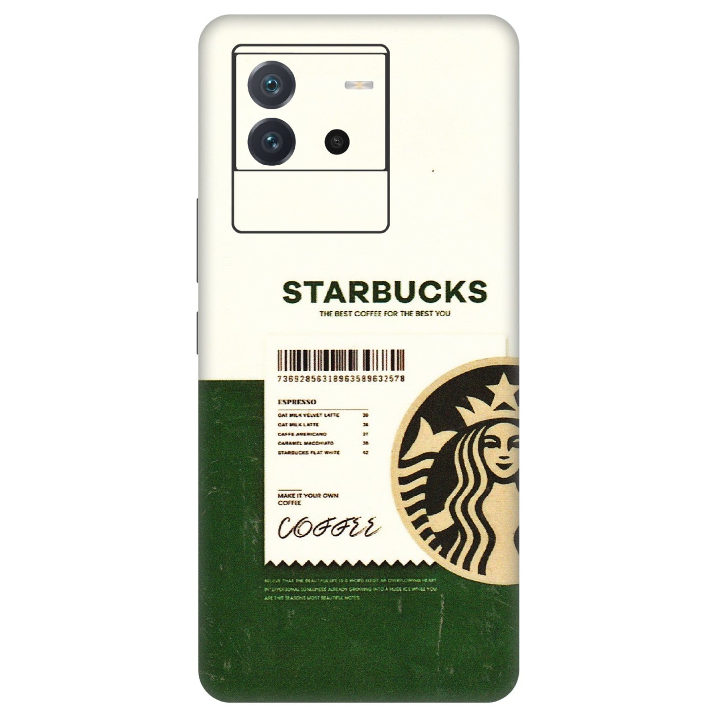 IQOO Phone Skins (All Models) - Starbucks Barcode - 3D Embossed Finish (L-308) IQOO Neo 6 5G