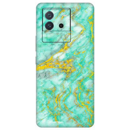 IQOO Phone Skins (All Models) - Green And Gold Marble Feel - Matte Finish (M-16) IQOO Neo 6 5G