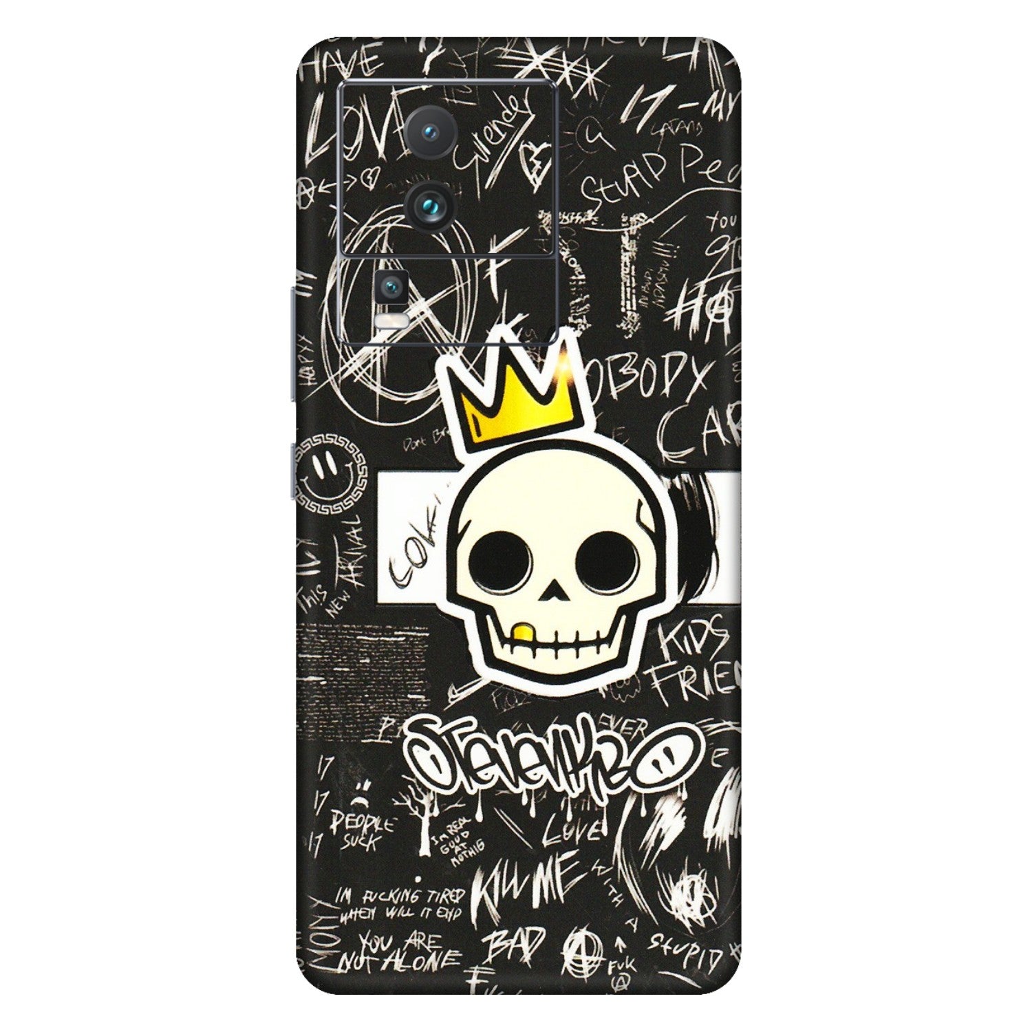 IQOO Phone Skins (All Models) - Funny Skull Black Chalk Grafitti - 3D Embossed Finish (L-22) IQOO Neo 7 5G