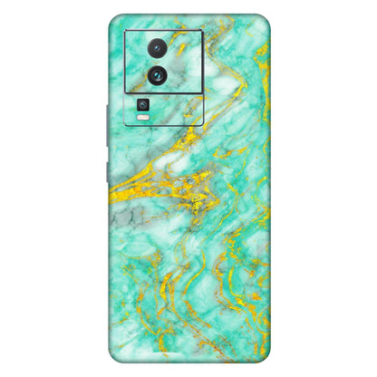 IQOO Phone Skins (All Models) - Green And Gold Marble Feel - Matte Finish (M-16) IQOO Neo 7 5G