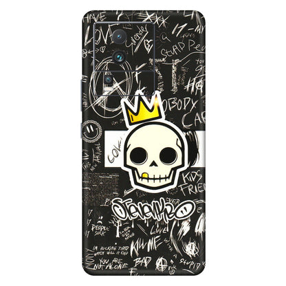 IQOO Phone Skins (All Models) - Funny Skull Black Chalk Grafitti - 3D Embossed Finish (L-22) IQOO Neo 7 PRO