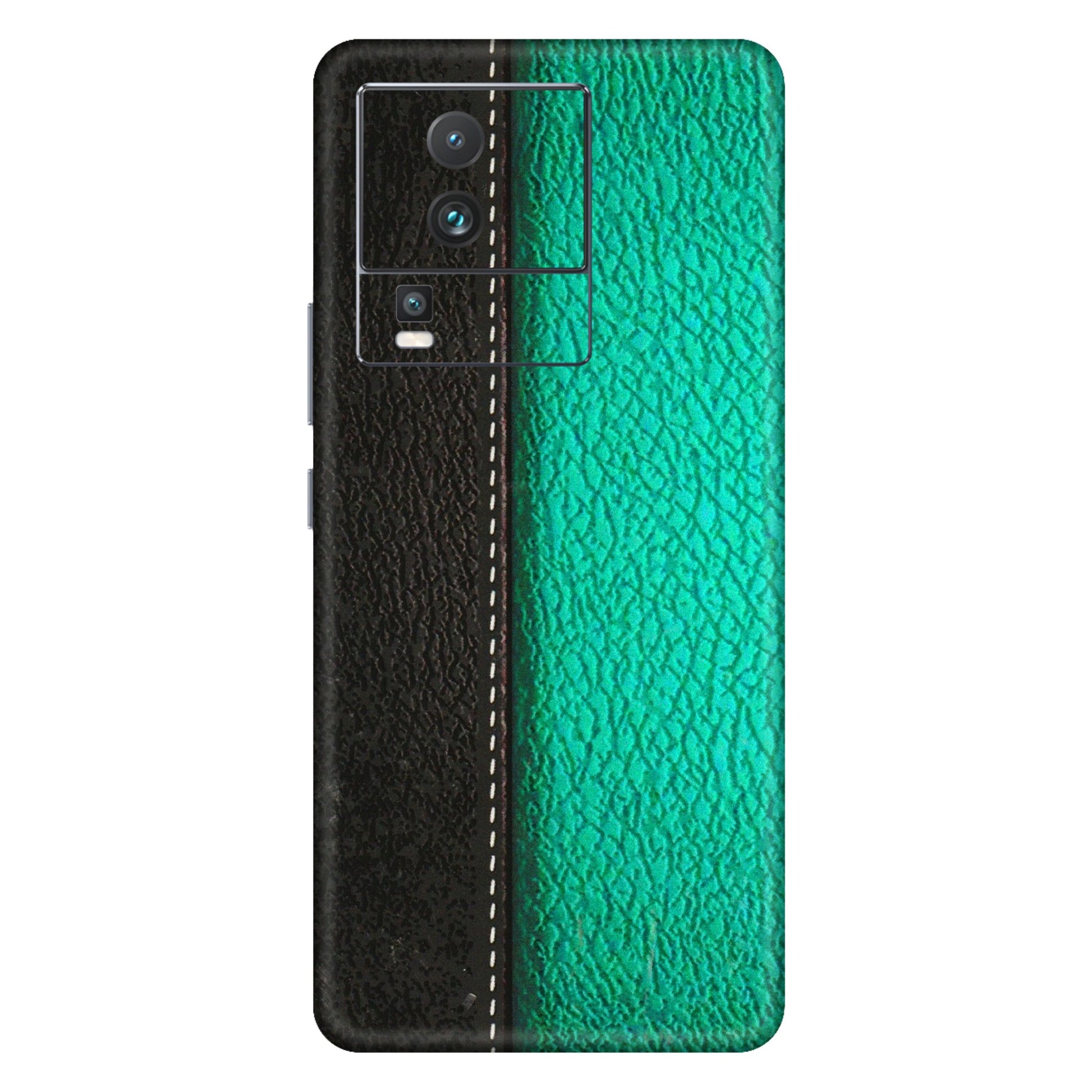 IQOO Phone Skins (All Models) - Black Green Dual Leather Stich - 3D Embossed Finish (L-233) IQOO Neo 7 PRO