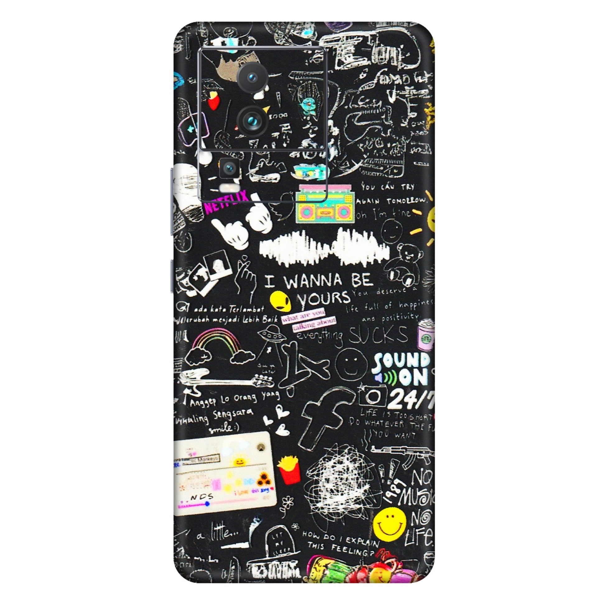 IQOO Phone Skins (All Models) - Black Creatives Doodles - 3D Embossed Finish (L-311) IQOO Neo 7 PRO