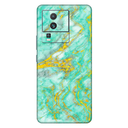 IQOO Phone Skins (All Models) - Green And Gold Marble Feel - Matte Finish (M-16) IQOO Neo 7 PRO