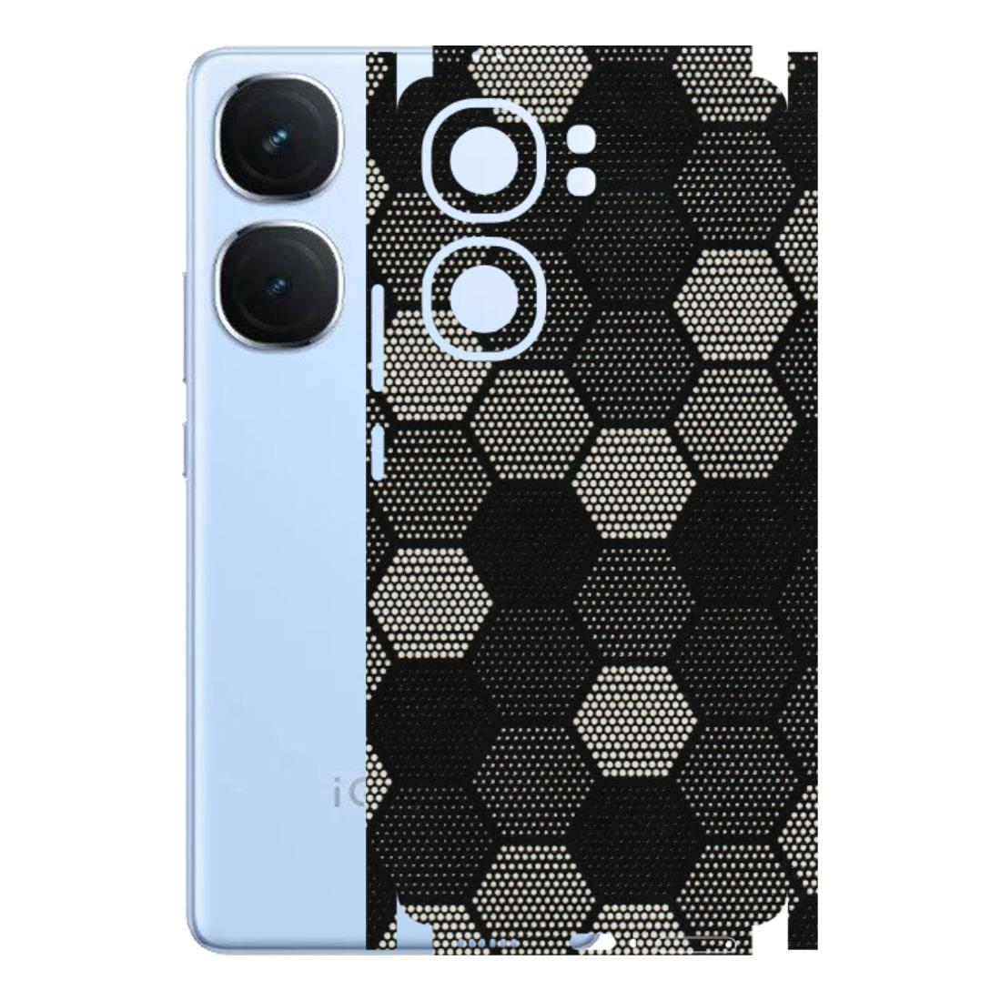 IQOO Phone Skins (All Models) - Black & White Dotted Honeycomb Texture - 3D Embossed Finish (L-202) IQOO Neo 9 Pro