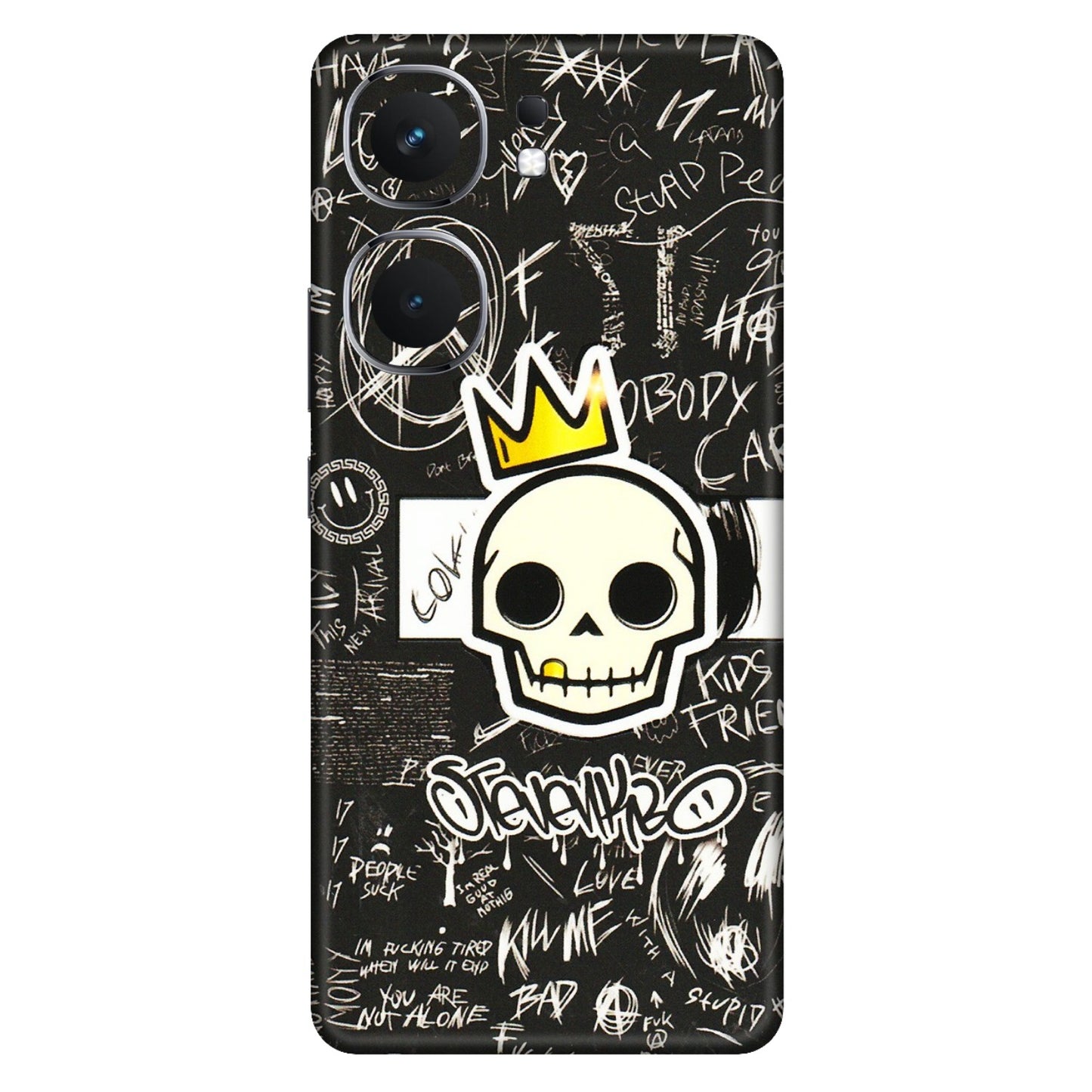 IQOO Phone Skins (All Models) - Funny Skull Black Chalk Grafitti - 3D Embossed Finish (L-22) IQOO Neo 9 Pro