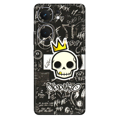 IQOO Phone Skins (All Models) - Funny Skull Black Chalk Grafitti - 3D Embossed Finish (L-22) IQOO Neo 9 Pro