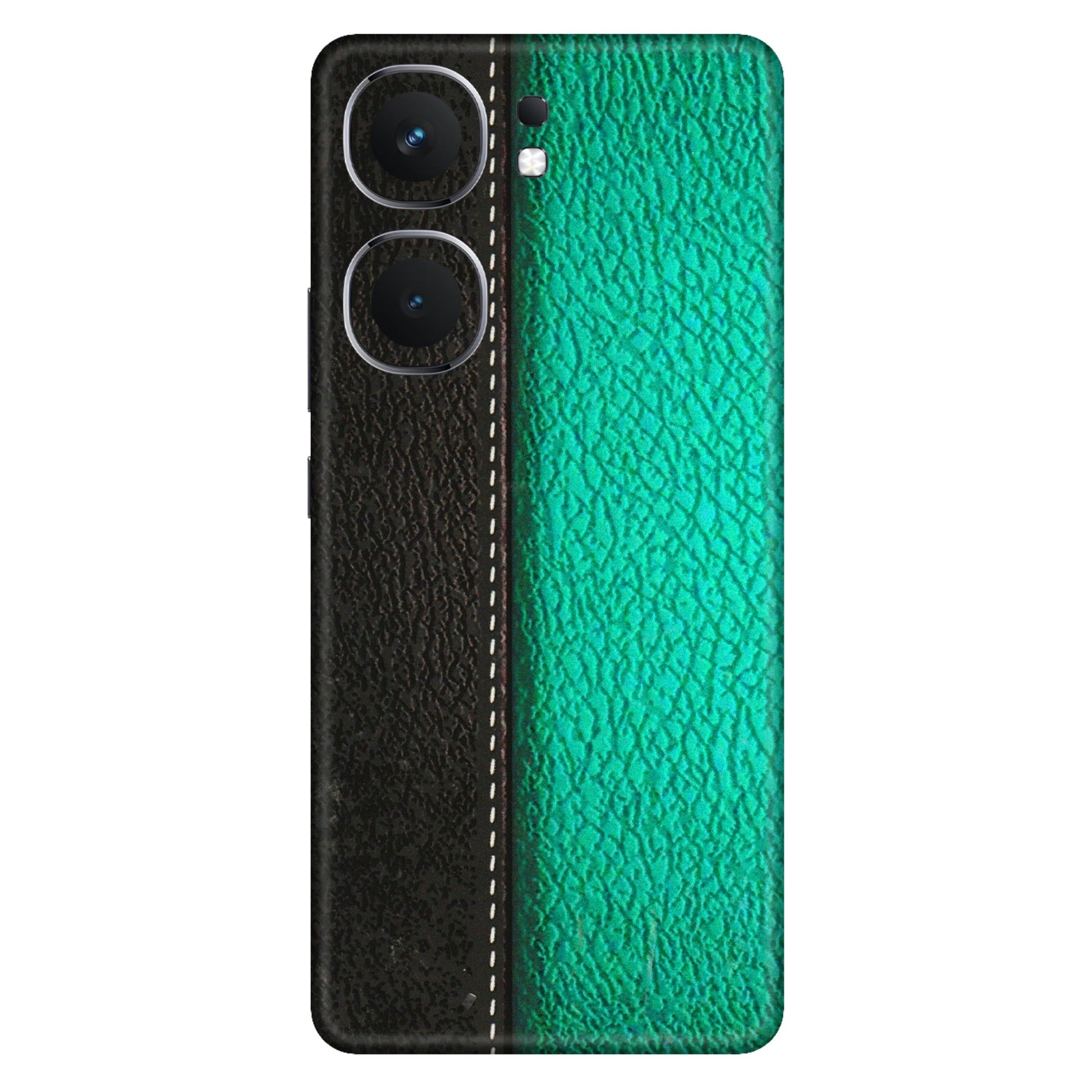 IQOO Phone Skins (All Models) - Black Green Dual Leather Stich - 3D Embossed Finish (L-233) IQOO Neo 9 Pro