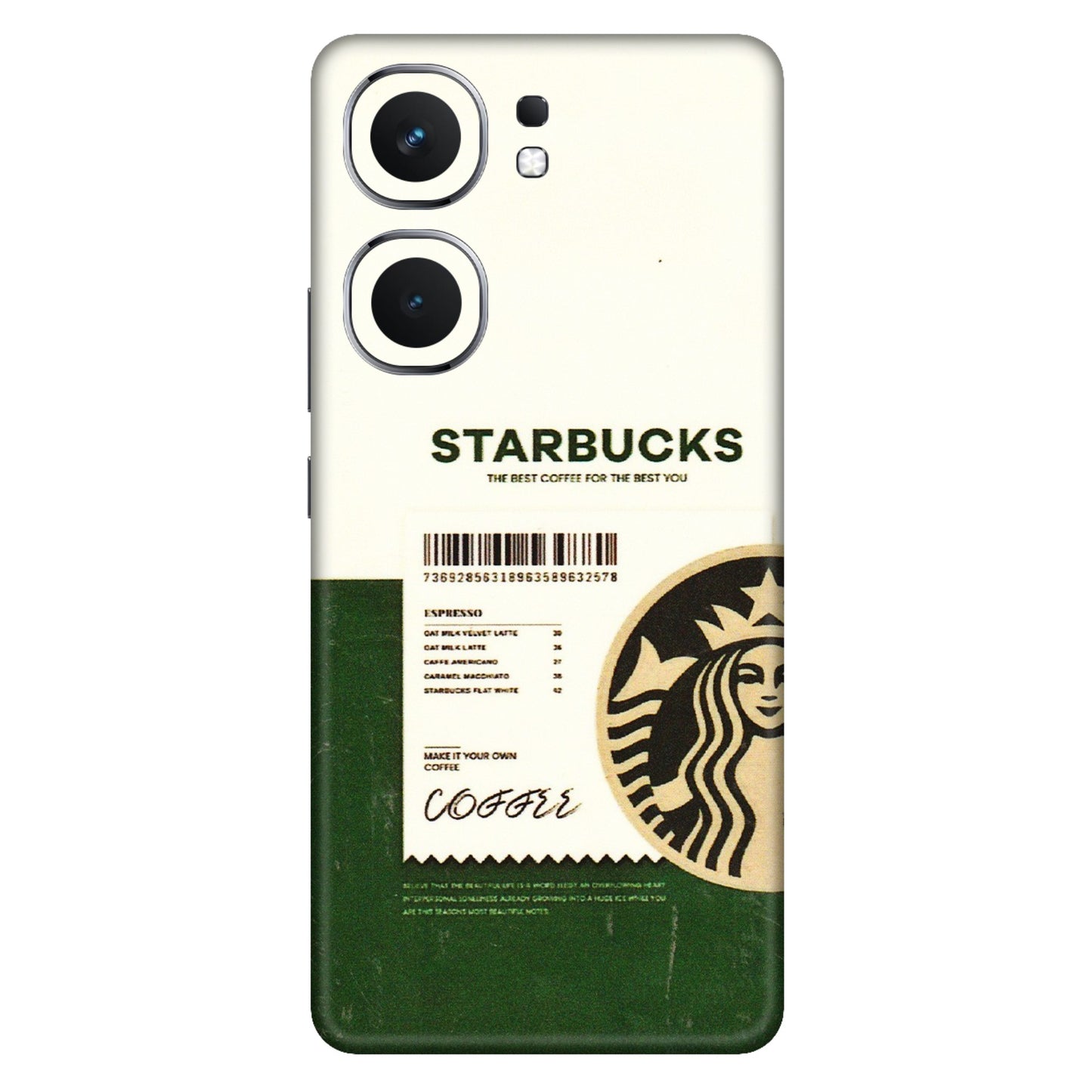 IQOO Phone Skins (All Models) - Starbucks Barcode - 3D Embossed Finish (L-308) IQOO Neo 9 Pro