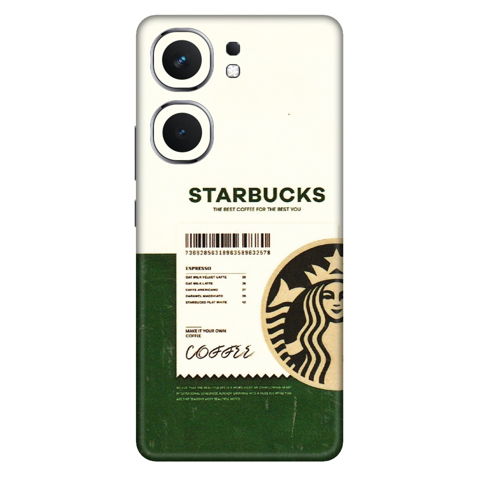 IQOO Phone Skins (All Models) - Starbucks Barcode - 3D Embossed Finish (L-308) IQOO Neo 9 Pro