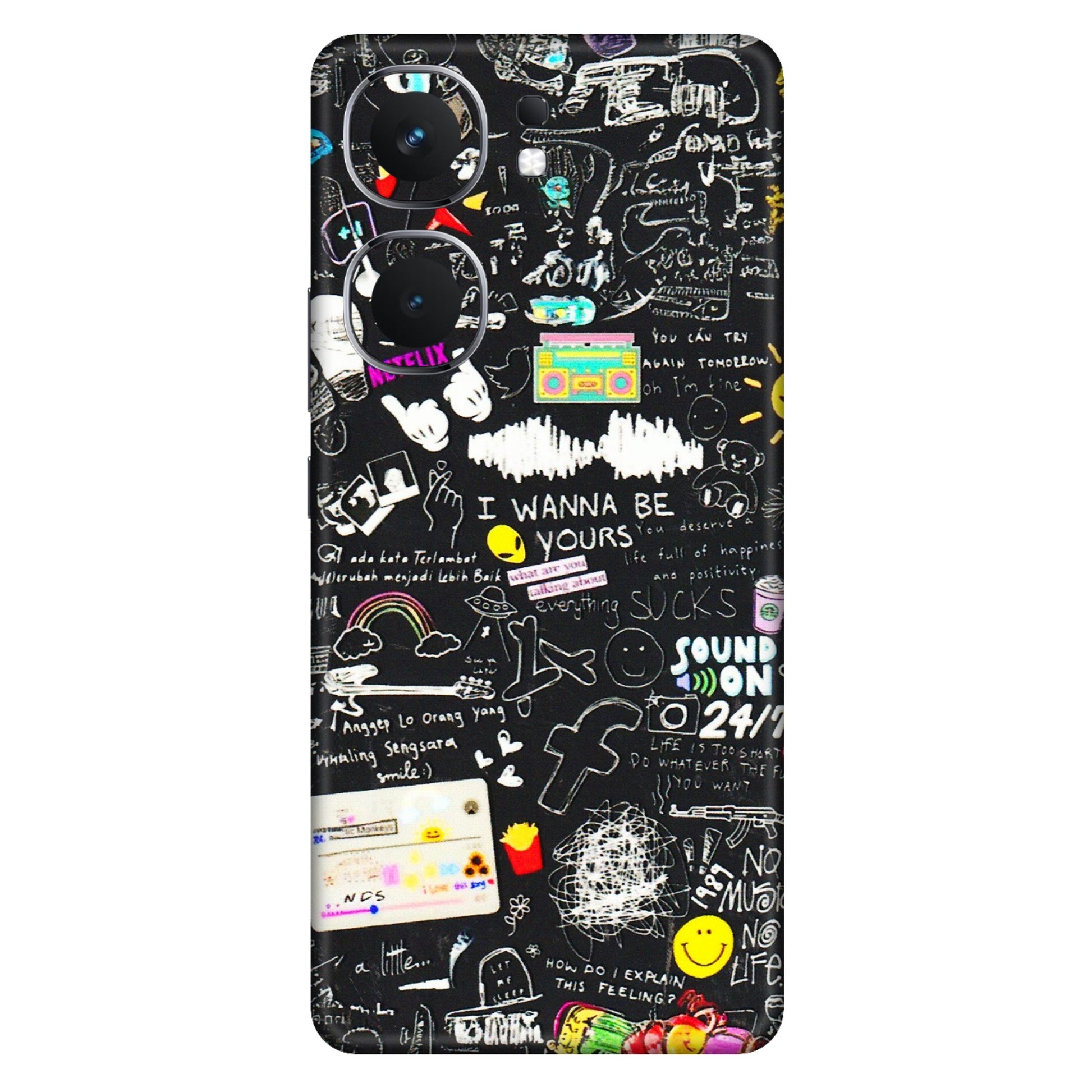 IQOO Phone Skins (All Models) - Black Creatives Doodles - 3D Embossed Finish (L-311) IQOO Neo 9 Pro