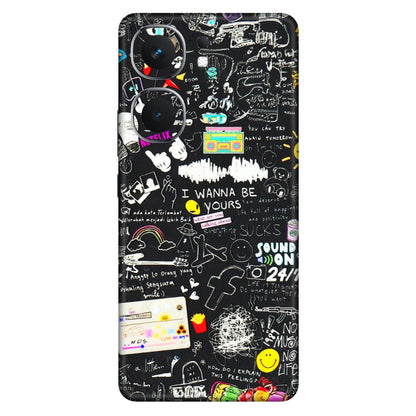 IQOO Phone Skins (All Models) - Black Creatives Doodles - 3D Embossed Finish (L-311) IQOO Neo 9 Pro