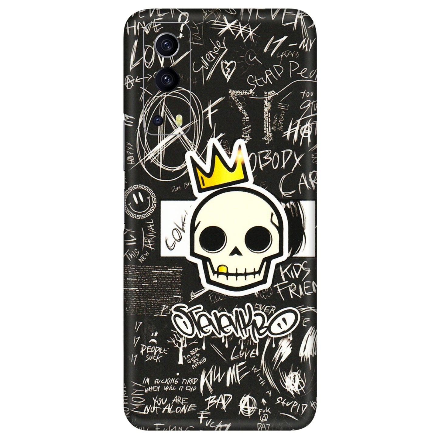 IQOO Phone Skins (All Models) - Funny Skull Black Chalk Grafitti - 3D Embossed Finish (L-22) IQOO Z3 5G