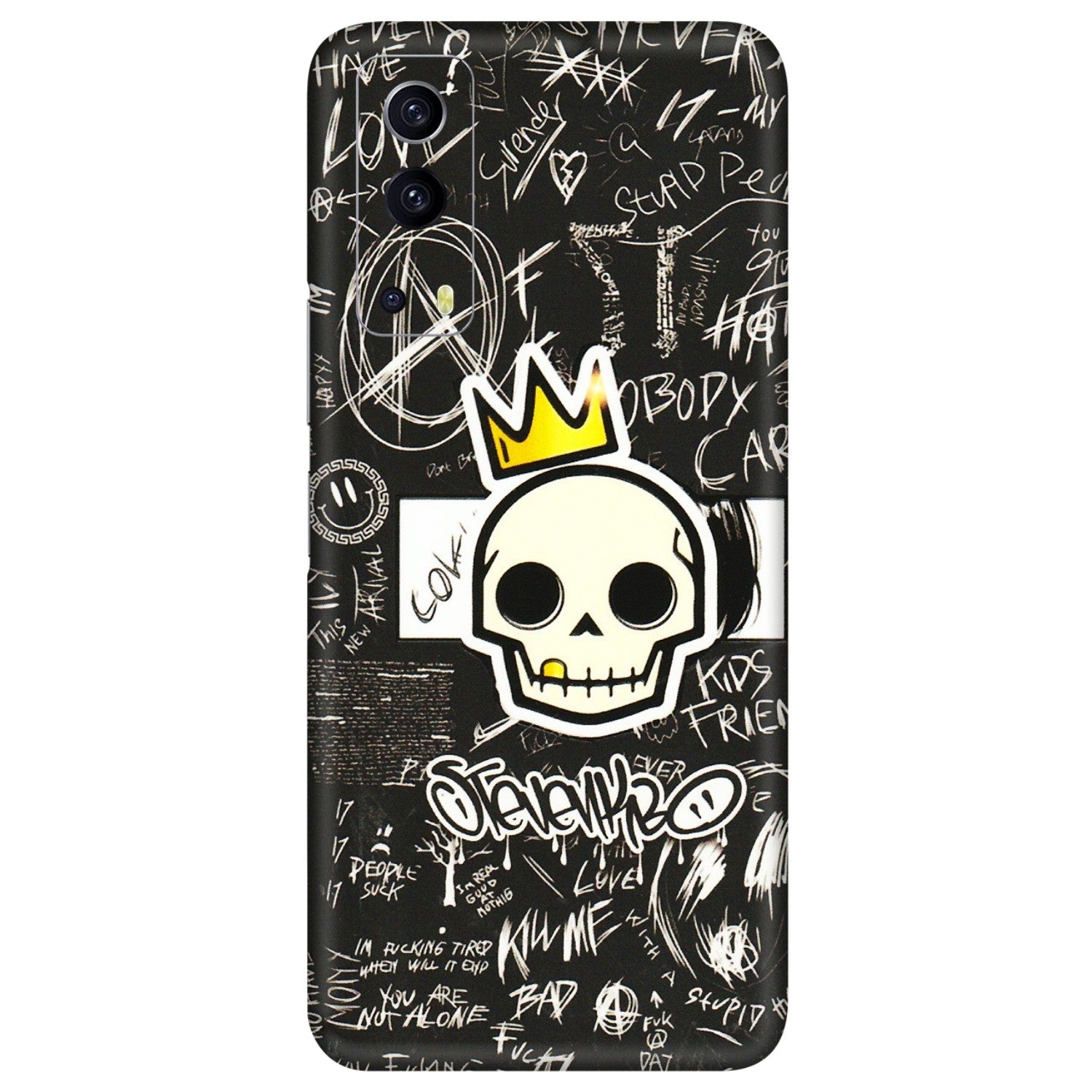 IQOO Phone Skins (All Models) - Funny Skull Black Chalk Grafitti - 3D Embossed Finish (L-22) IQOO Z3 5G