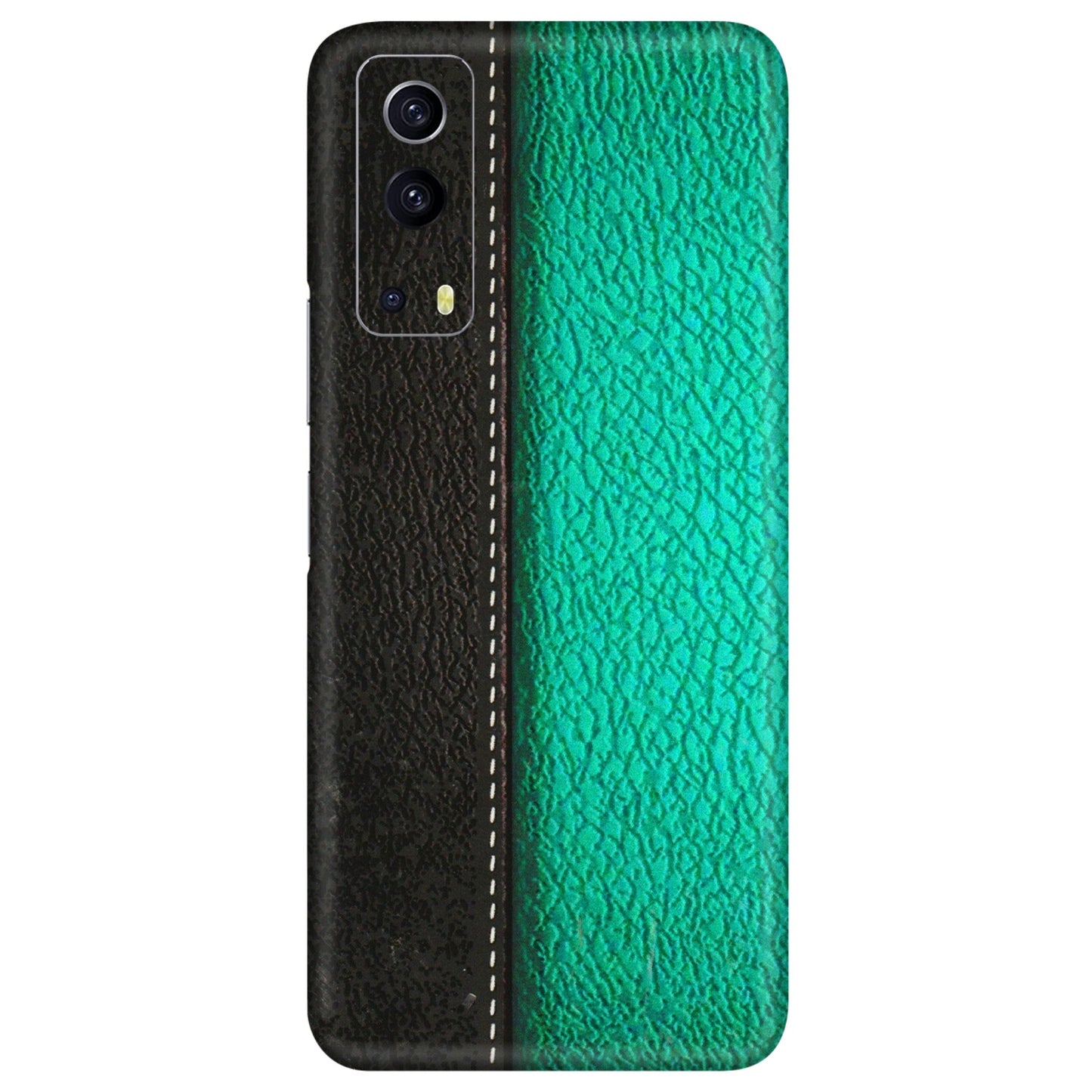IQOO Phone Skins (All Models) - Black Green Dual Leather Stich - 3D Embossed Finish (L-233) IQOO Z3 5G