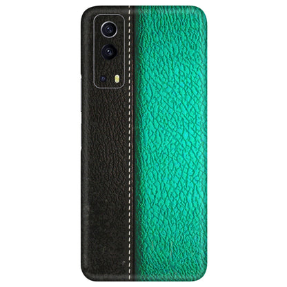 IQOO Phone Skins (All Models) - Black Green Dual Leather Stich - 3D Embossed Finish (L-233) IQOO Z3 5G
