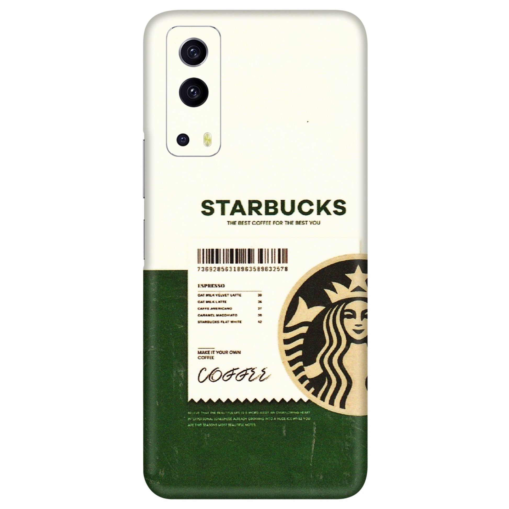 IQOO Phone Skins (All Models) - Starbucks Barcode - 3D Embossed Finish (L-308) IQOO Z3 5G