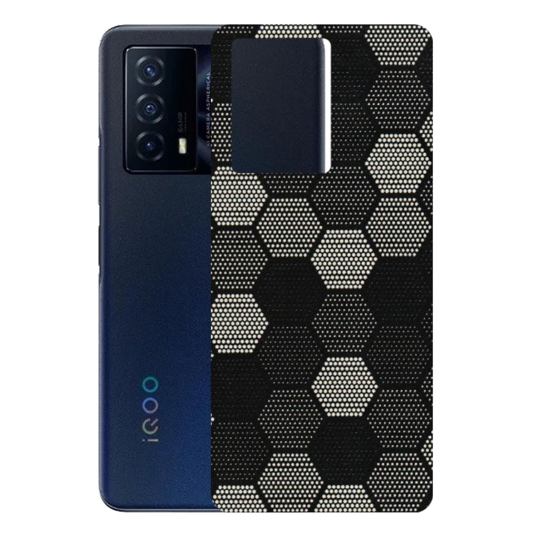IQOO Phone Skins (All Models) - Black & White Dotted Honeycomb Texture - 3D Embossed Finish (L-202) IQOO Z5