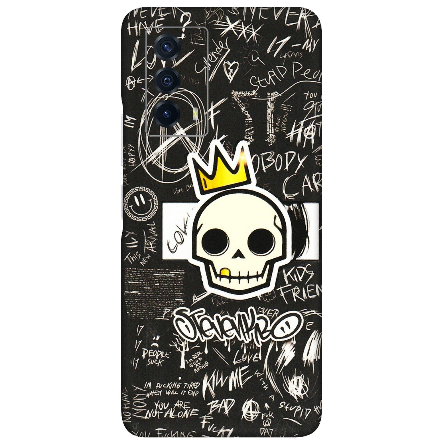IQOO Phone Skins (All Models) - Funny Skull Black Chalk Grafitti - 3D Embossed Finish (L-22) IQOO Z5
