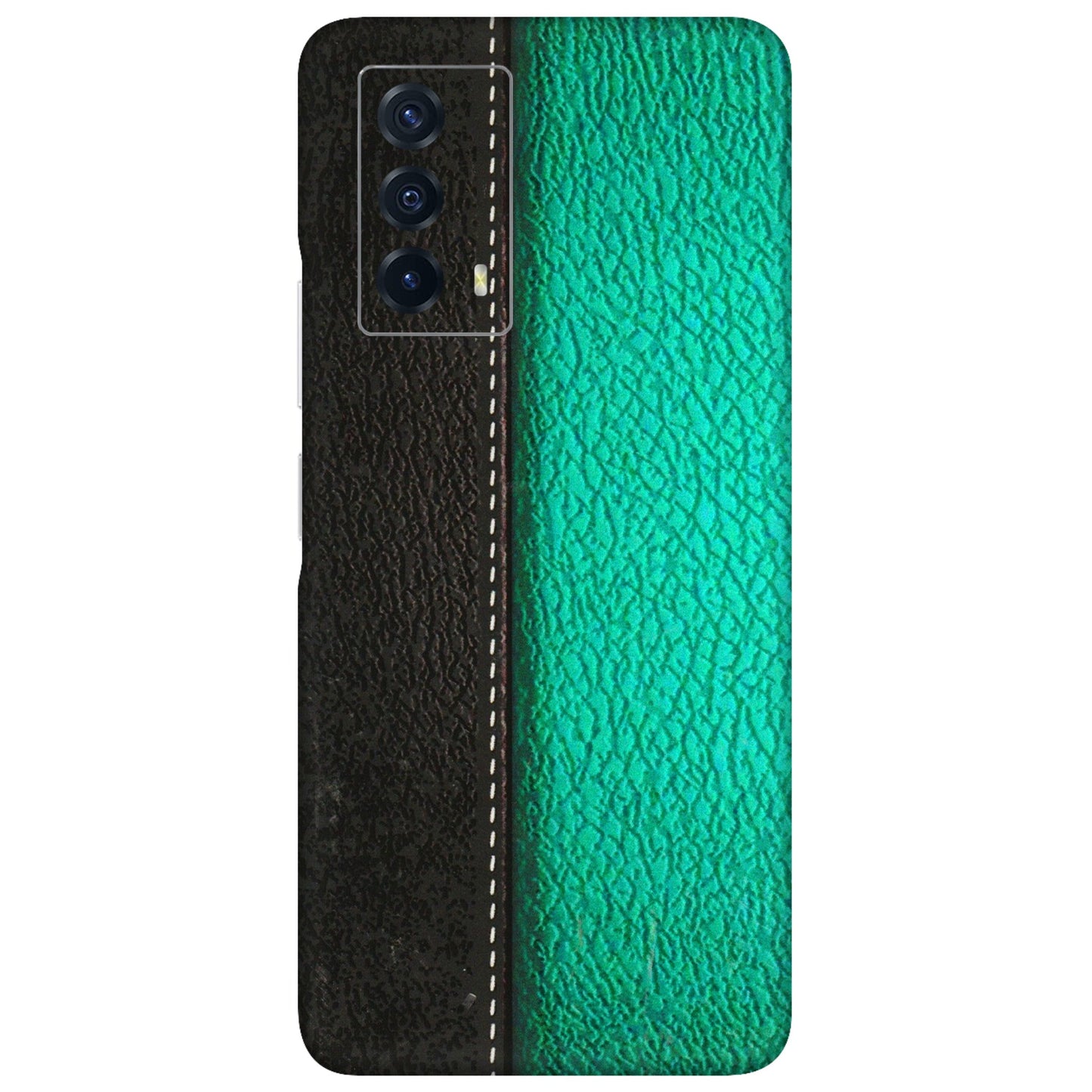 IQOO Phone Skins (All Models) - Black Green Dual Leather Stich - 3D Embossed Finish (L-233) IQOO Z5