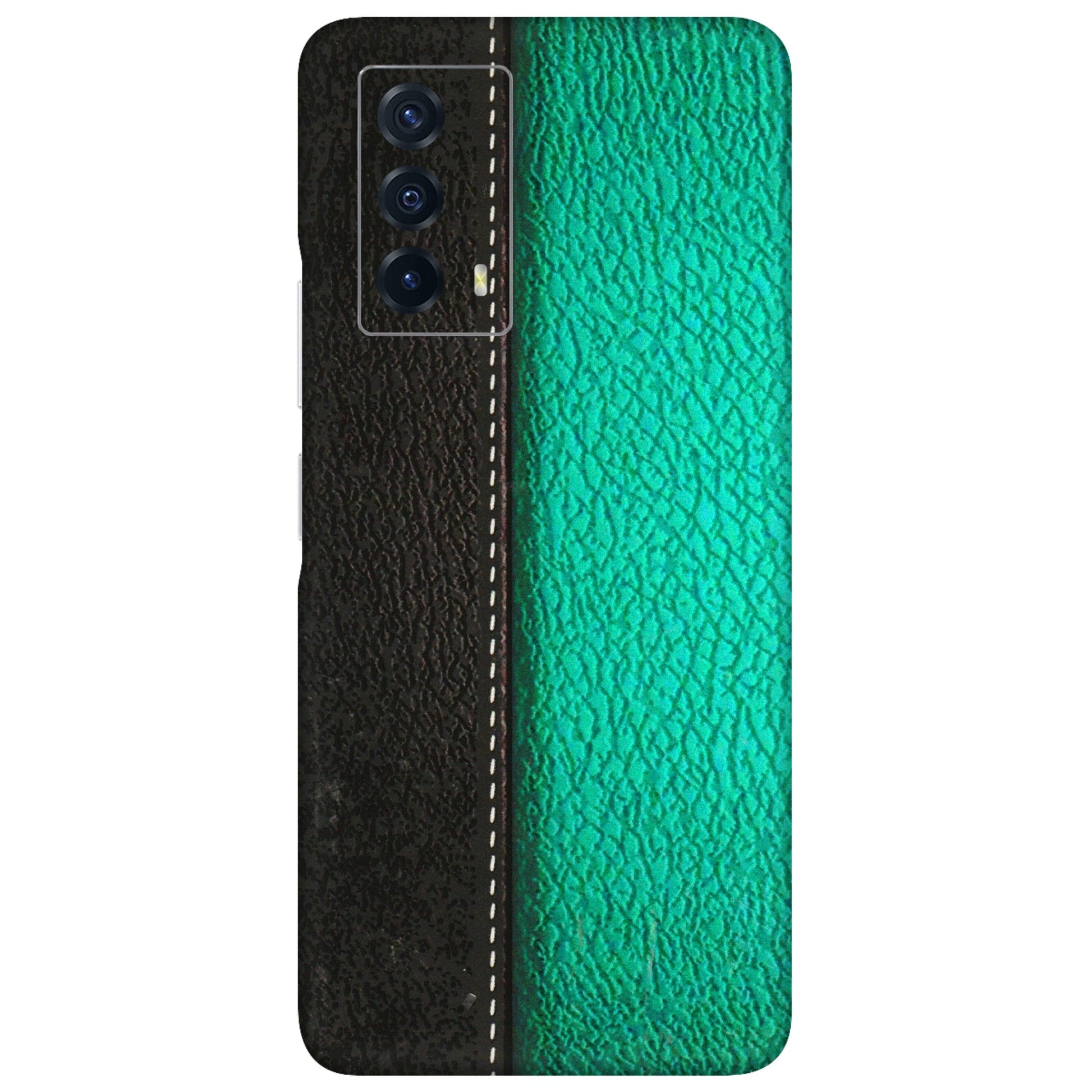 IQOO Phone Skins (All Models) - Black Green Dual Leather Stich - 3D Embossed Finish (L-233) IQOO Z5