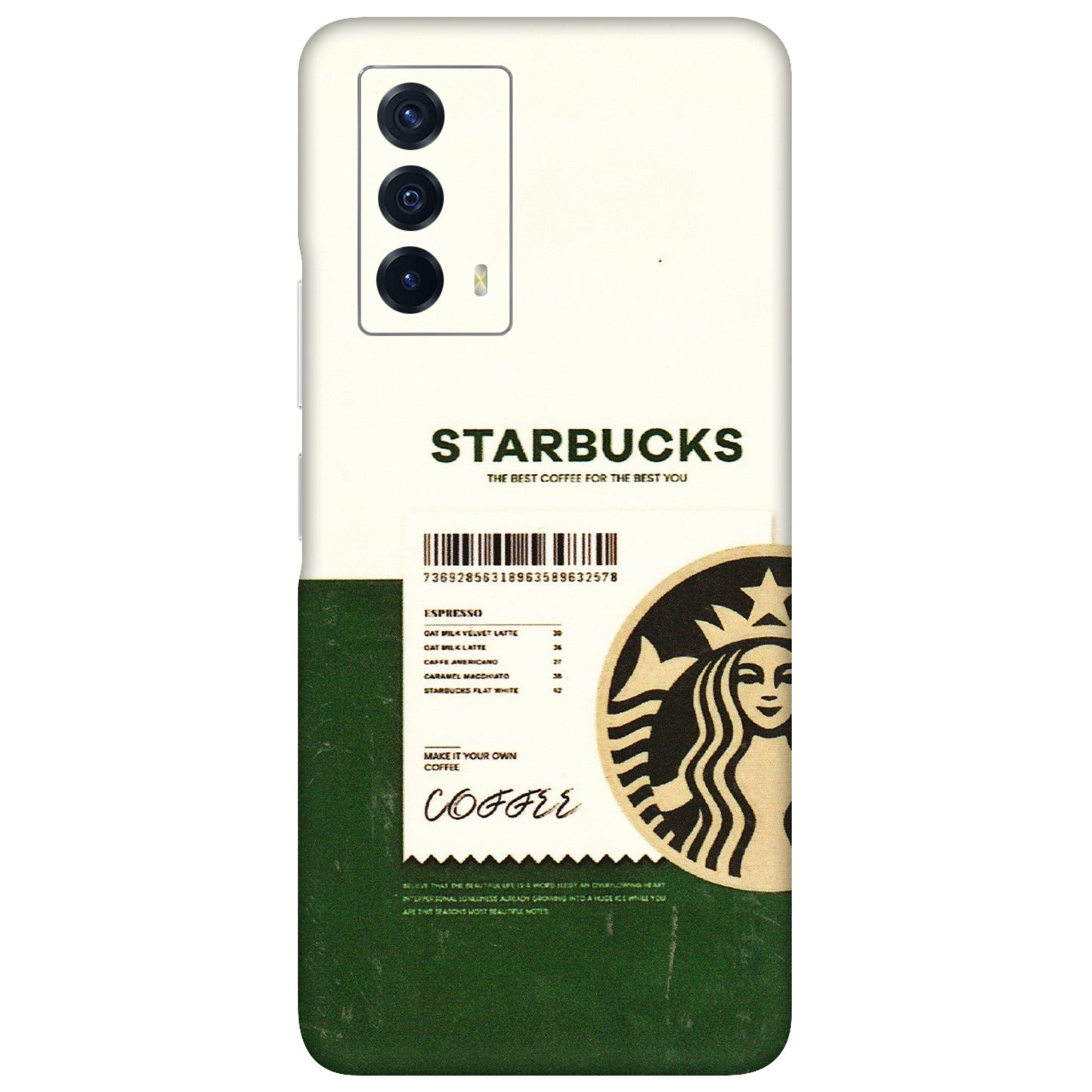 IQOO Phone Skins (All Models) - Starbucks Barcode - 3D Embossed Finish (L-308) IQOO Z5