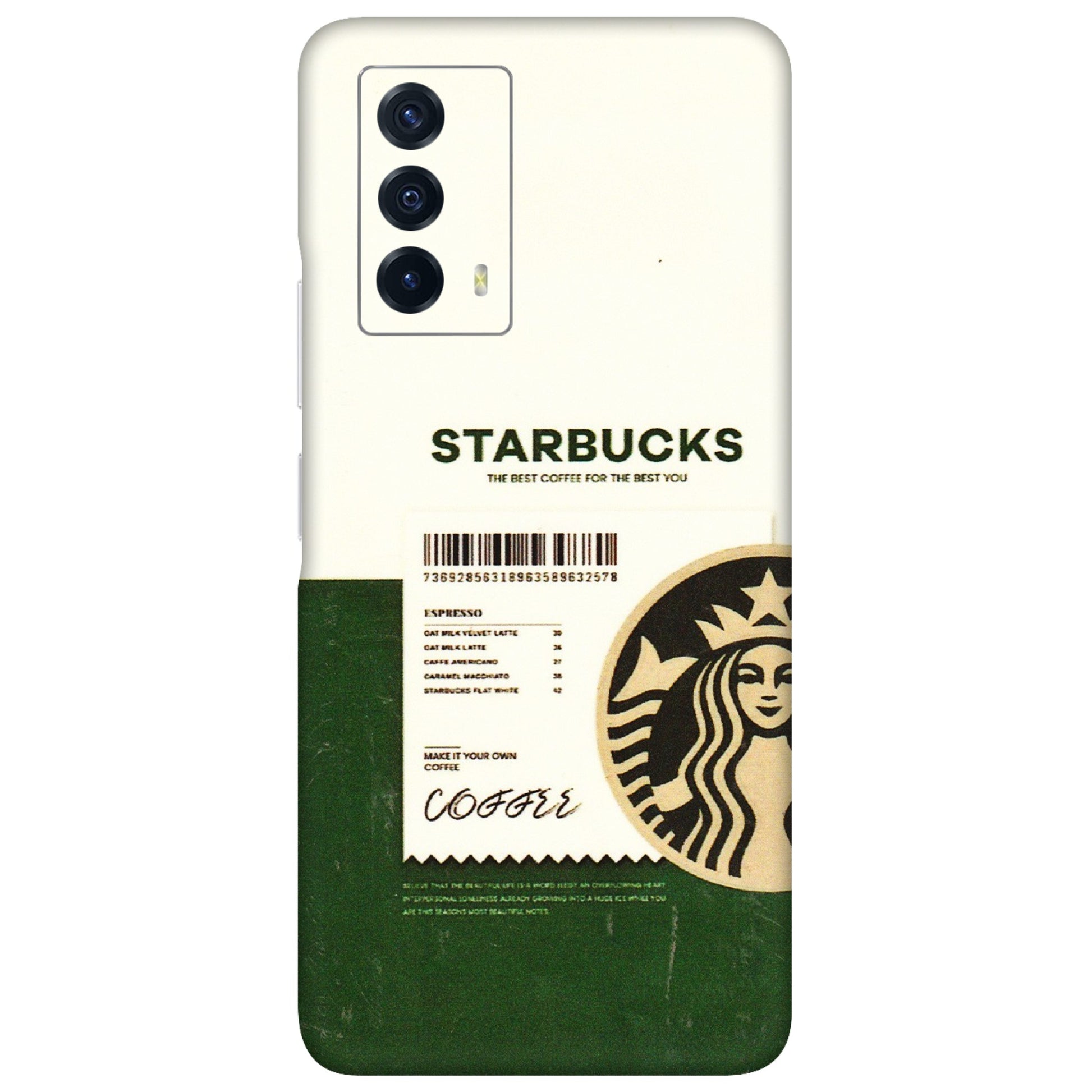 IQOO Phone Skins (All Models) - Starbucks Barcode - 3D Embossed Finish (L-308) IQOO Z5