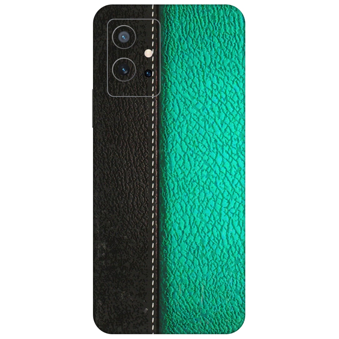 IQOO Phone Skins (All Models) - Black Green Dual Leather Stich - 3D Embossed Finish (L-233) IQOO Z6 5G