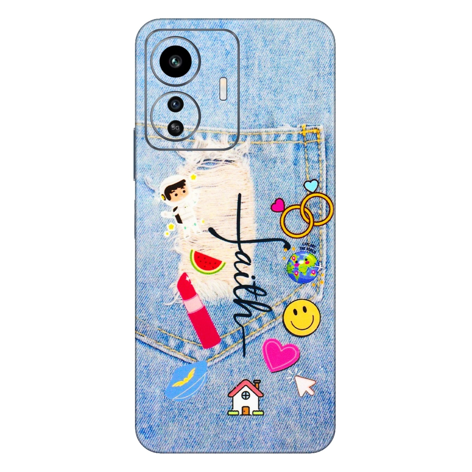 IQOO Phone Skins (All Models) - Denim Jeans Pocket - 3D Embossed Finish (L-134) IQOO Z6 Lite 5G
