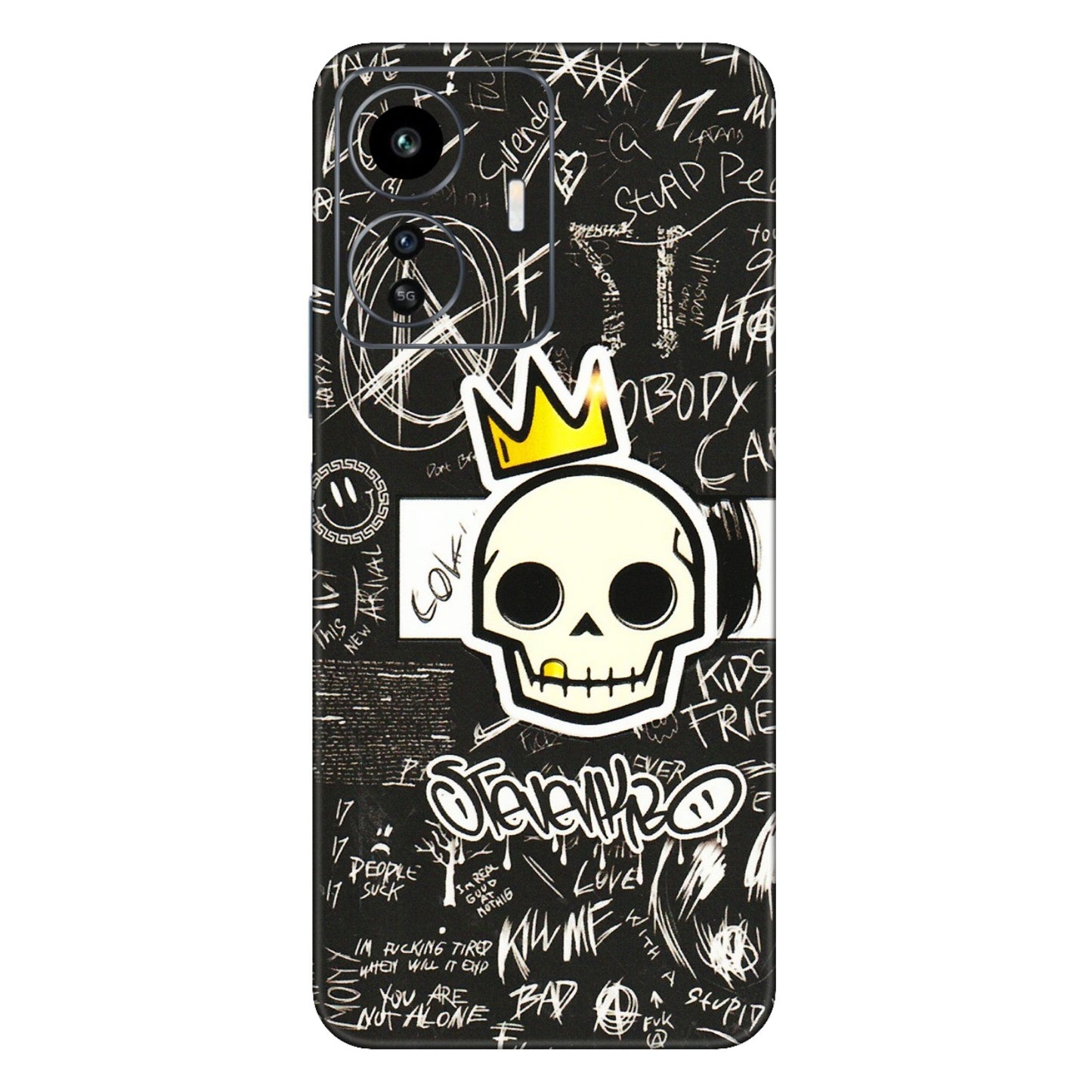 IQOO Phone Skins (All Models) - Funny Skull Black Chalk Grafitti - 3D Embossed Finish (L-22) IQOO Z6 Lite 5G