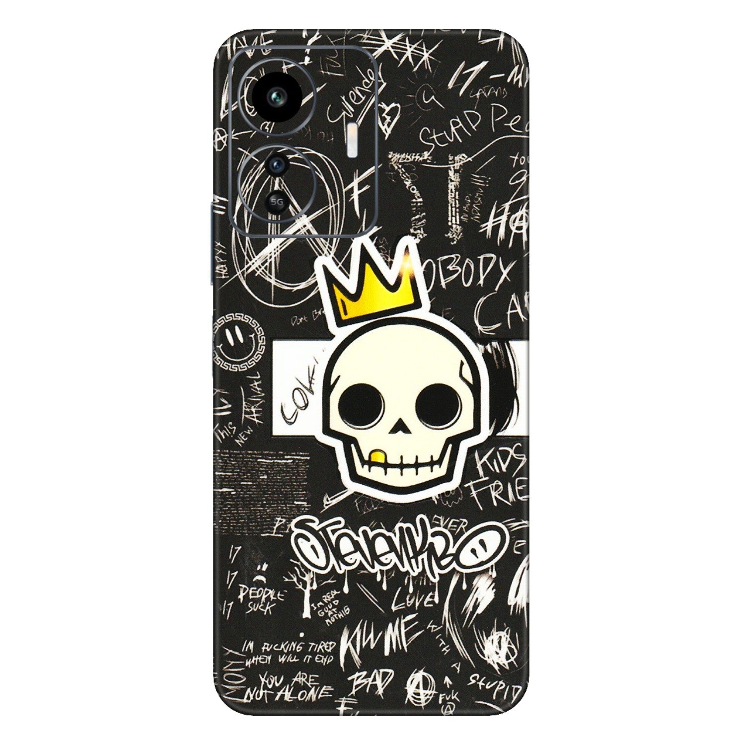IQOO Phone Skins (All Models) - Funny Skull Black Chalk Grafitti - 3D Embossed Finish (L-22) IQOO Z6 Lite 5G