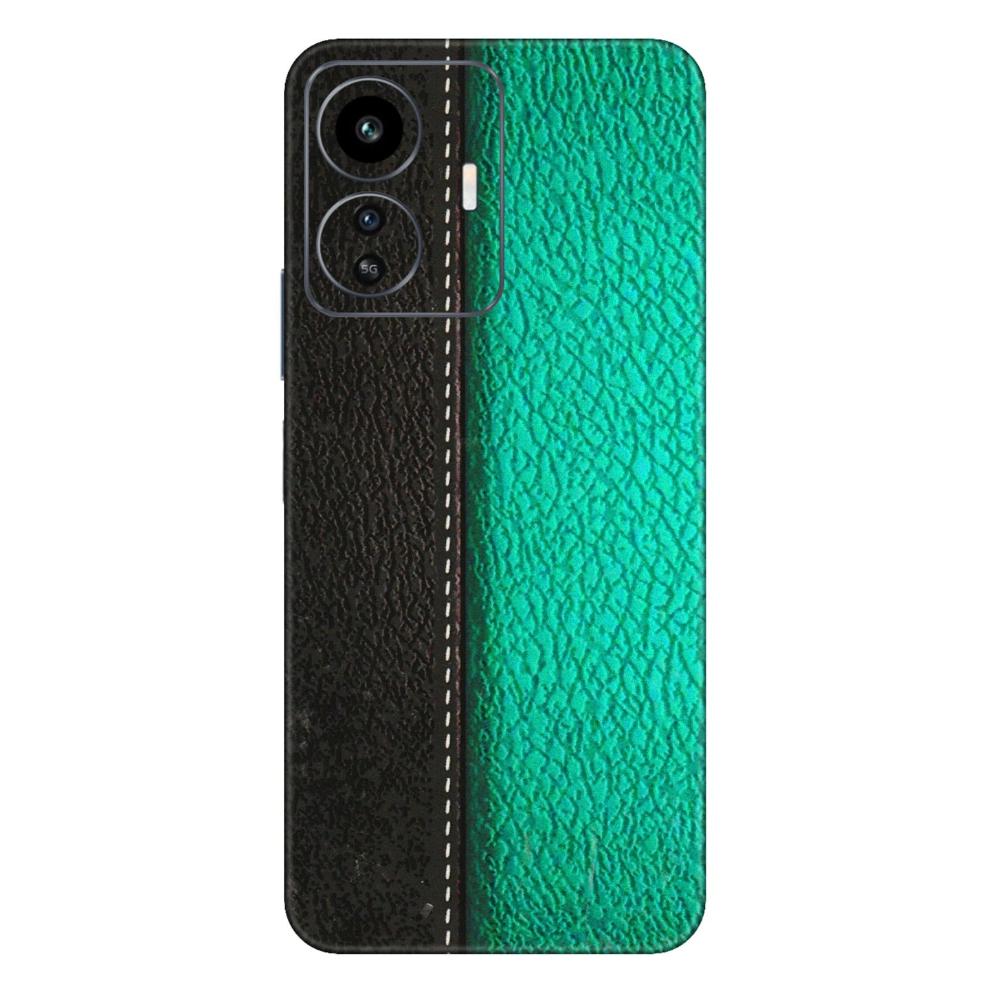 IQOO Phone Skins (All Models) - Black Green Dual Leather Stich - 3D Embossed Finish (L-233) IQOO Z6 Lite 5G