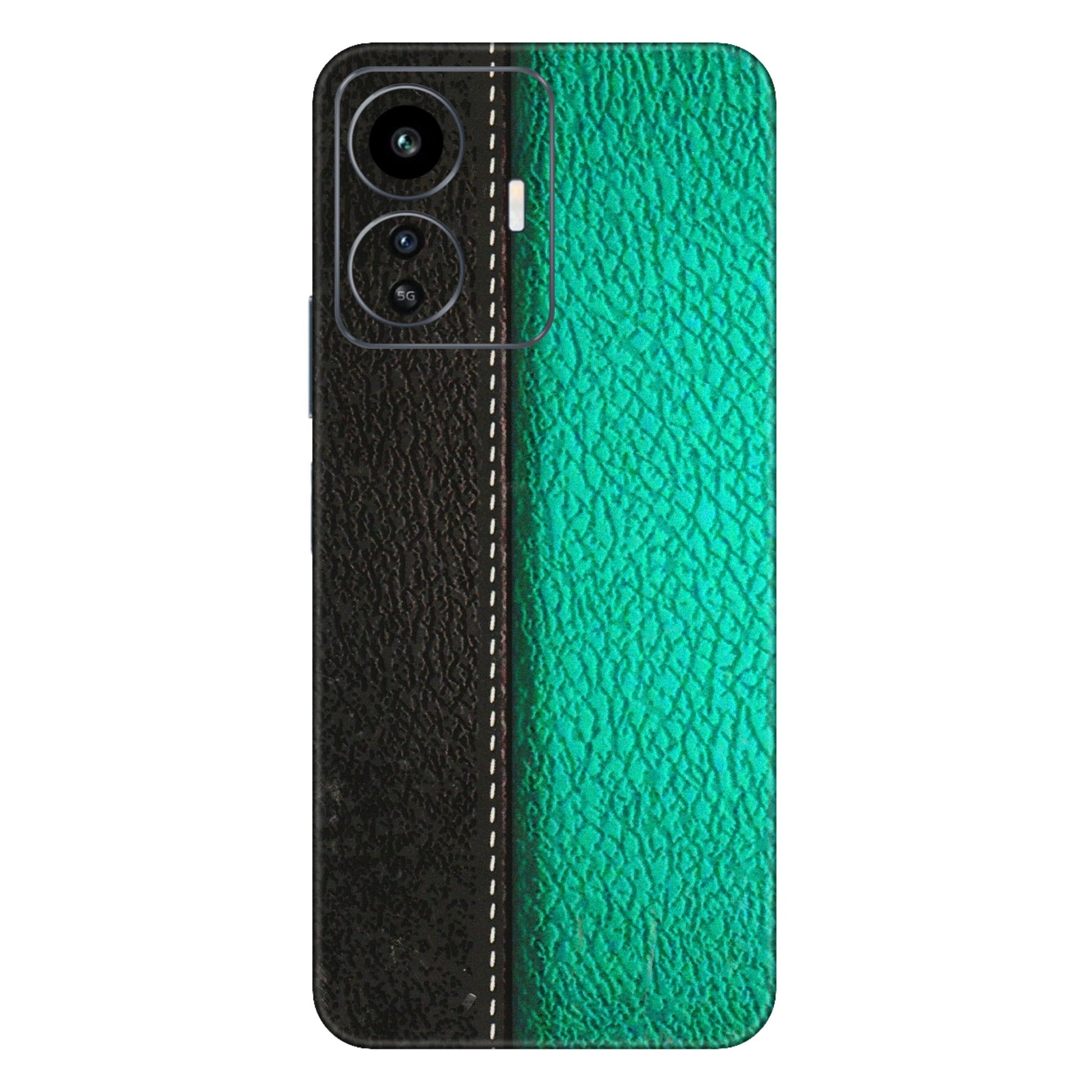 IQOO Phone Skins (All Models) - Black Green Dual Leather Stich - 3D Embossed Finish (L-233) IQOO Z6 Lite 5G