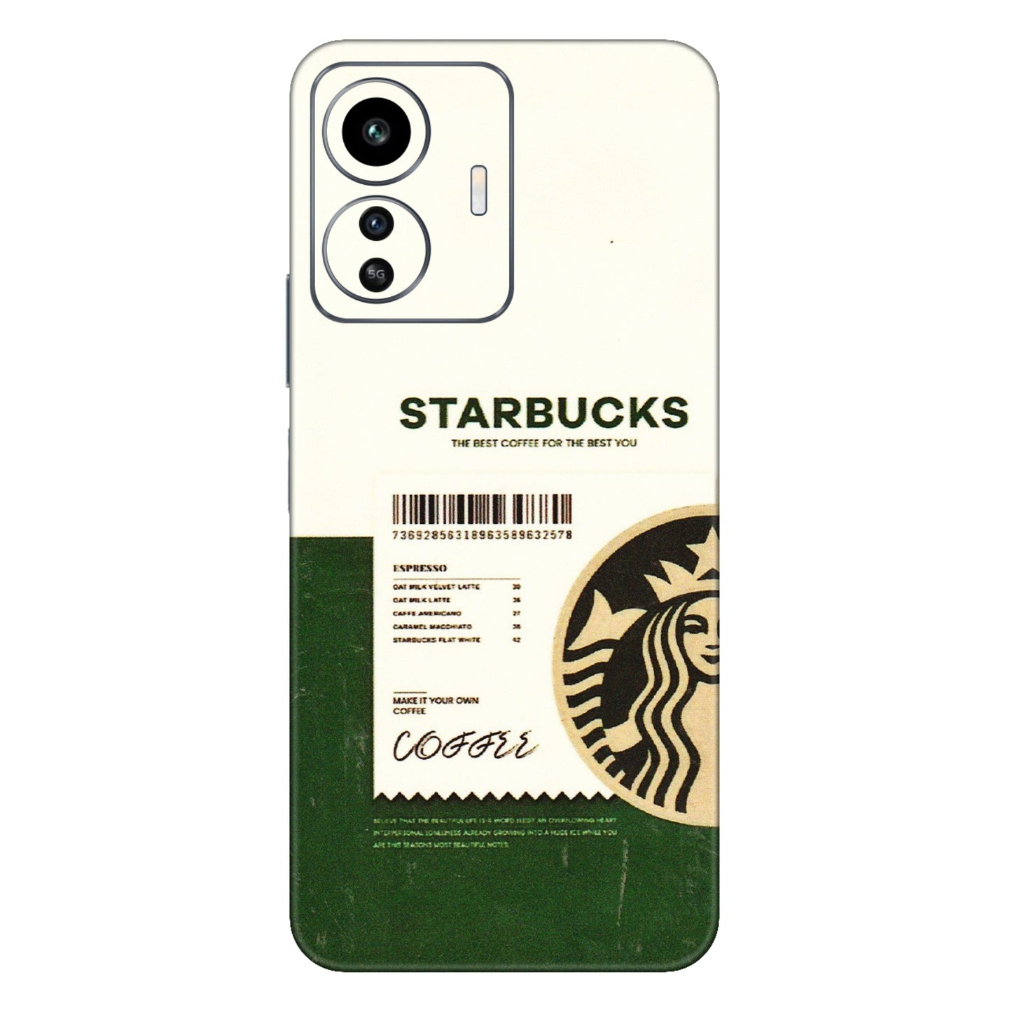 IQOO Phone Skins (All Models) - Starbucks Barcode - 3D Embossed Finish (L-308) IQOO Z6 Lite 5G