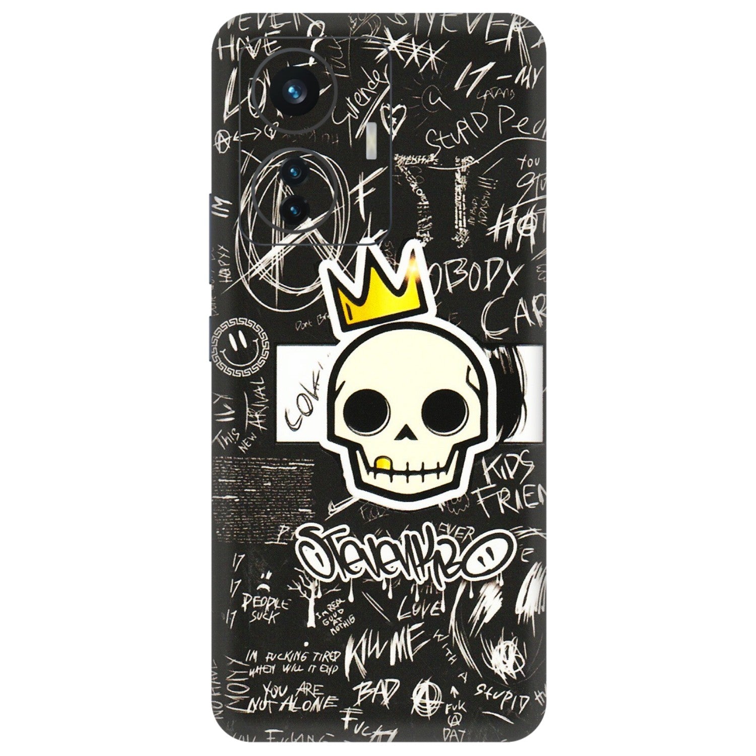 IQOO Phone Skins (All Models) - Funny Skull Black Chalk Grafitti - 3D Embossed Finish (L-22) IQOO Z6 PRO 5G
