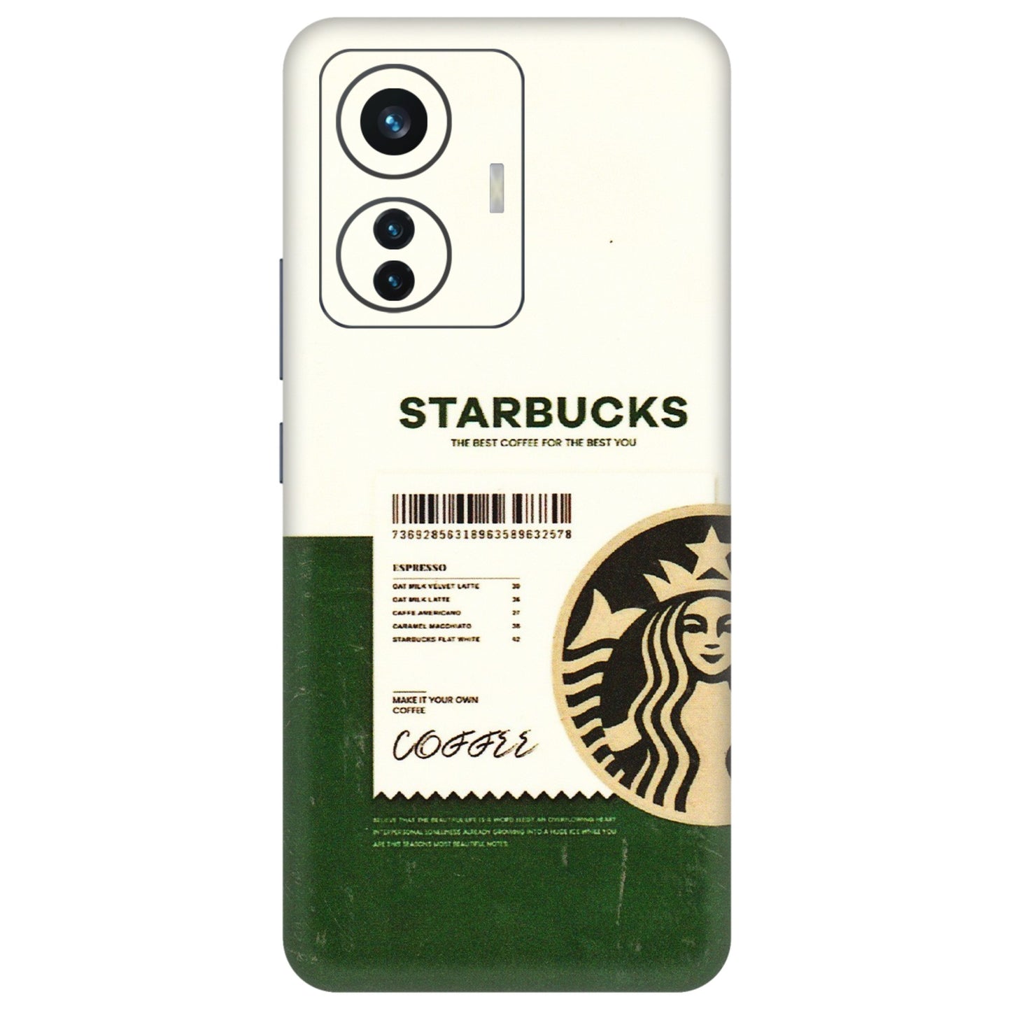 IQOO Phone Skins (All Models) - Starbucks Barcode - 3D Embossed Finish (L-308) IQOO Z6 PRO 5G