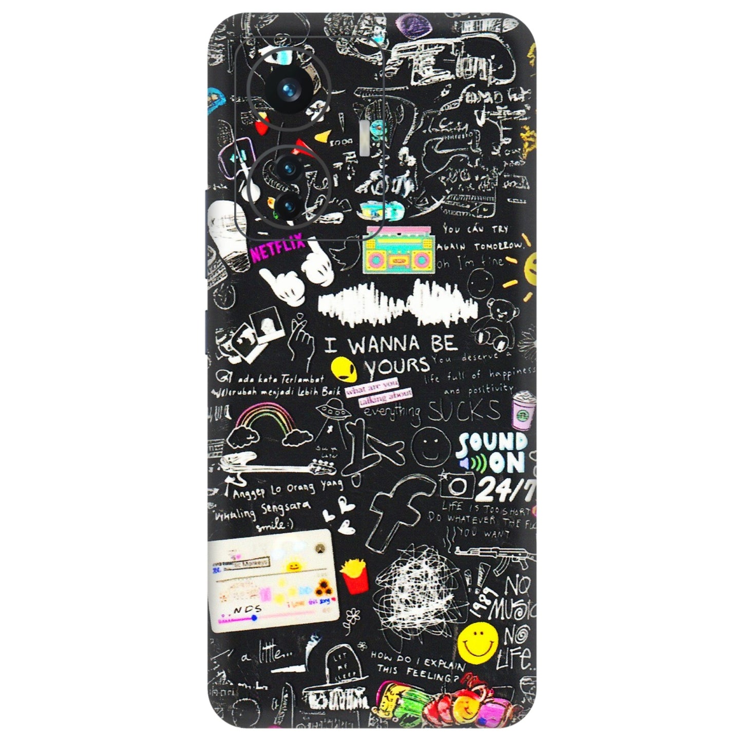 IQOO Phone Skins (All Models) - Black Creatives Doodles - 3D Embossed Finish (L-311) IQOO Z6 PRO 5G