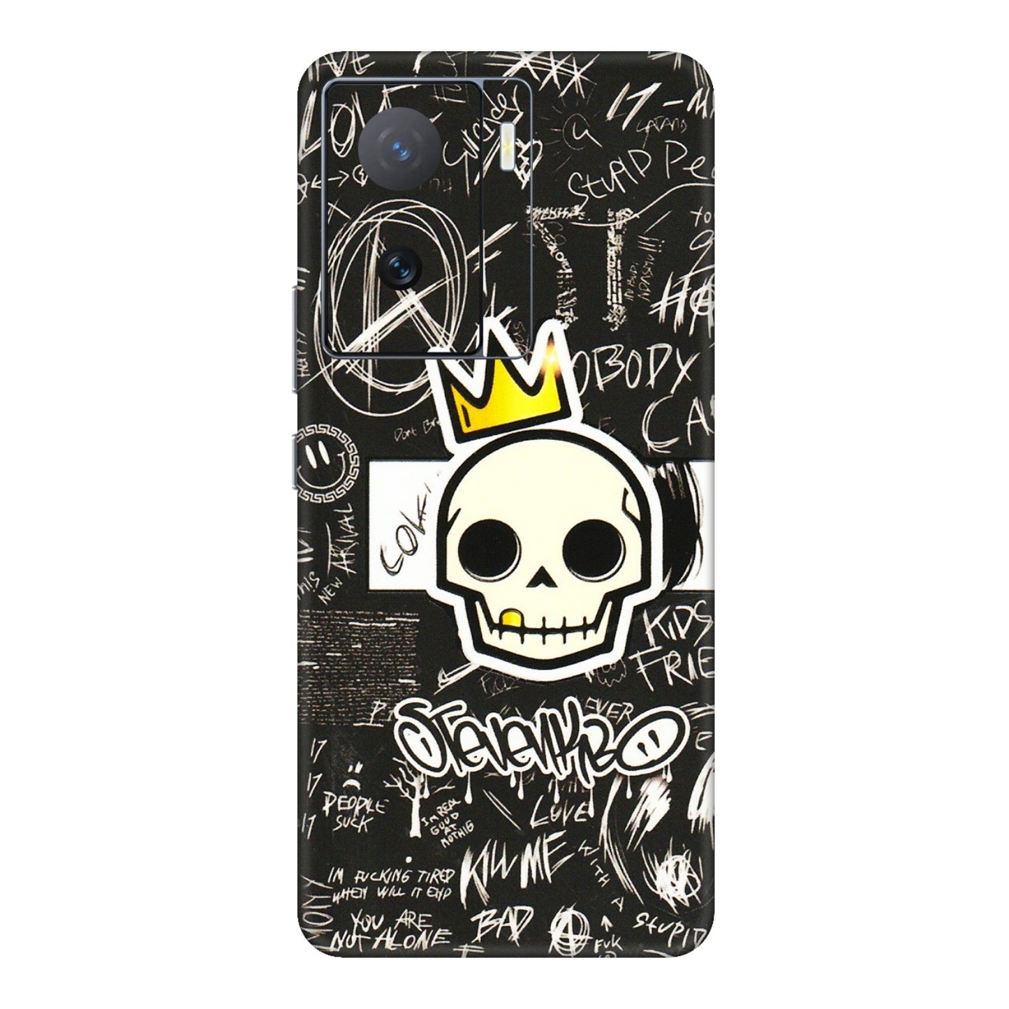 IQOO Phone Skins (All Models) - Funny Skull Black Chalk Grafitti - 3D Embossed Finish (L-22) IQOO Z7