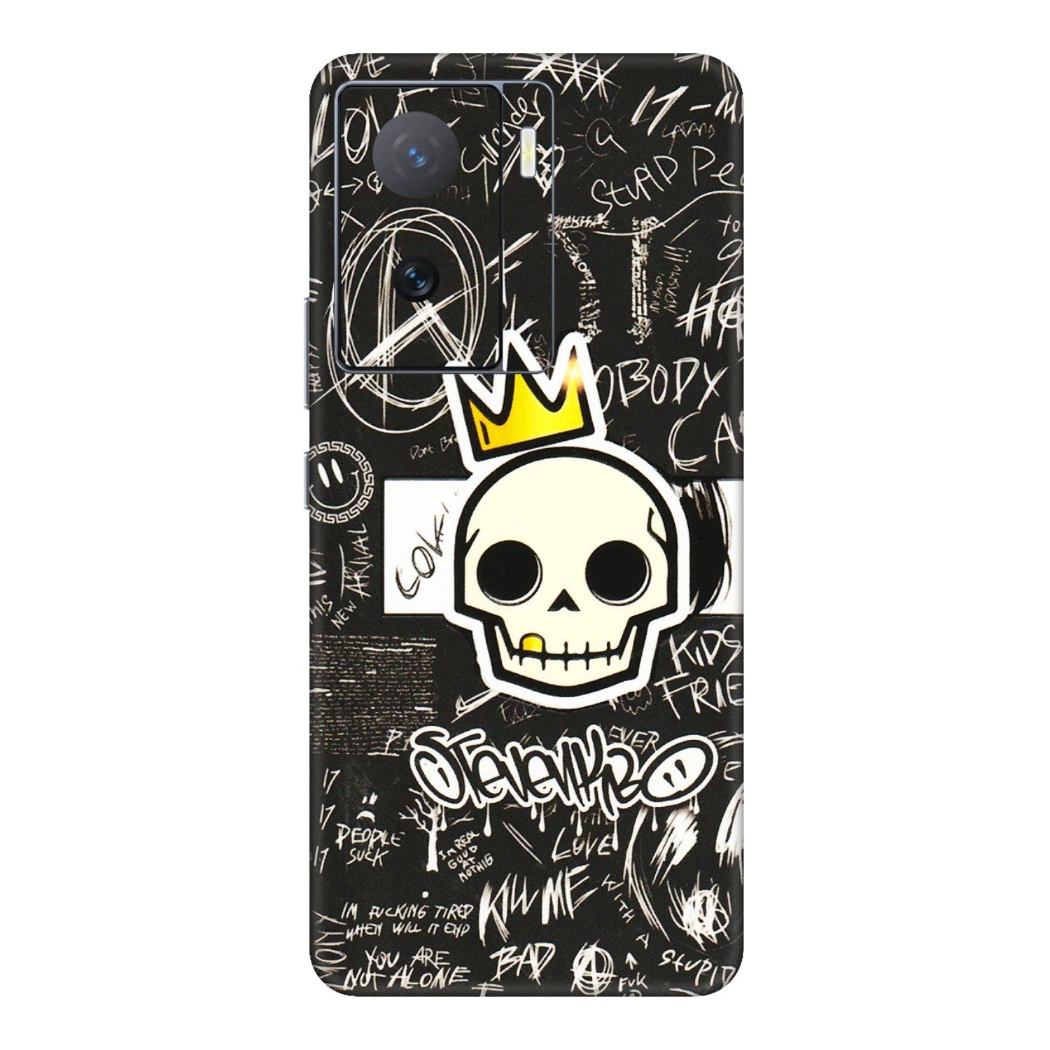 IQOO Phone Skins (All Models) - Funny Skull Black Chalk Grafitti - 3D Embossed Finish (L-22) IQOO Z7