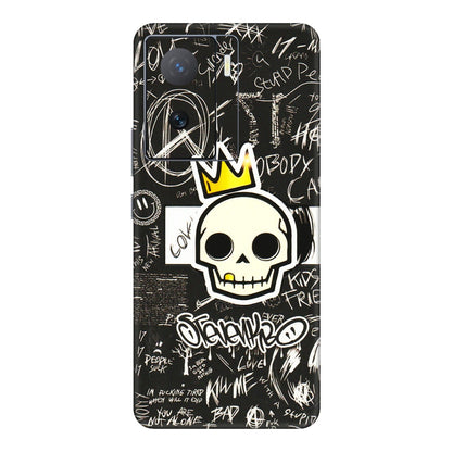 IQOO Phone Skins (All Models) - Funny Skull Black Chalk Grafitti - 3D Embossed Finish (L-22) IQOO Z7