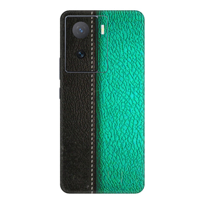 IQOO Phone Skins (All Models) - Black Green Dual Leather Stich - 3D Embossed Finish (L-233) IQOO Z7