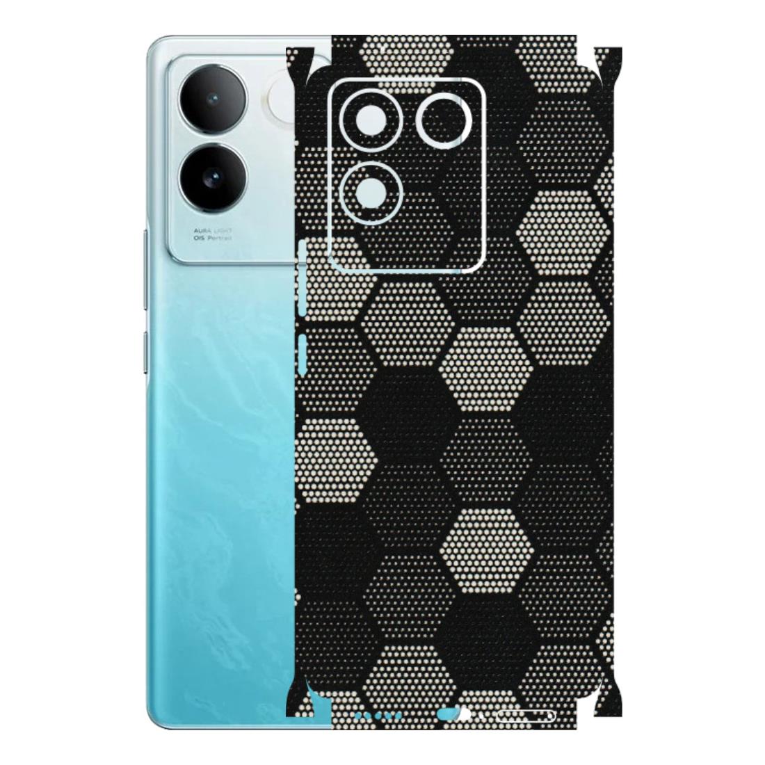 IQOO Phone Skins (All Models) - Black & White Dotted Honeycomb Texture - 3D Embossed Finish (L-202) IQOO Z7 Pro