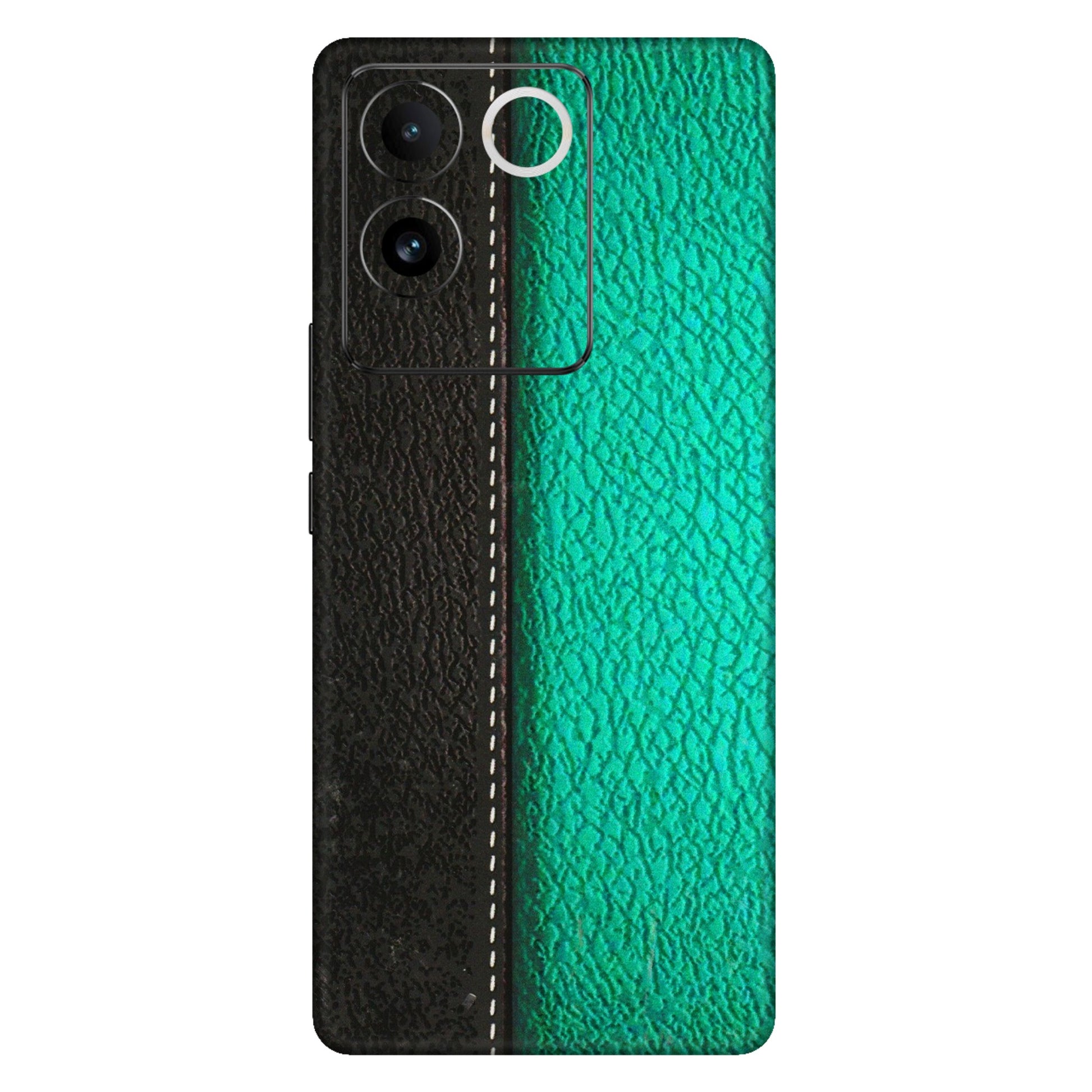 IQOO Phone Skins (All Models) - Black Green Dual Leather Stich - 3D Embossed Finish (L-233) IQOO Z7 Pro